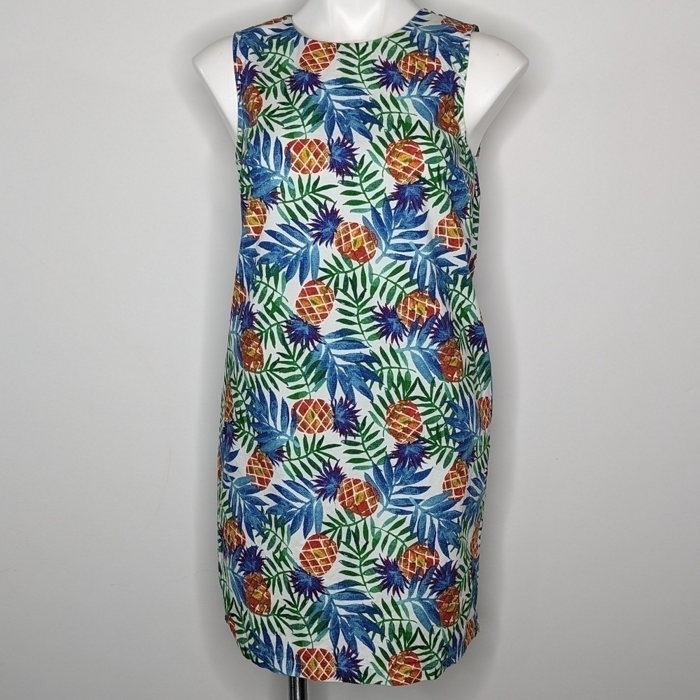 ✨3/$15 Tabitha Webb blue green orange tropical pineapple sleeveless dress 4